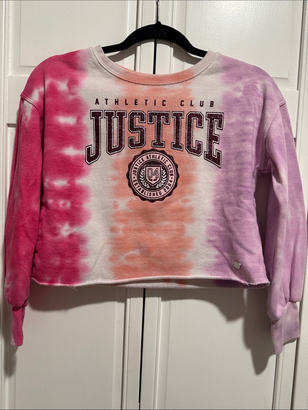 Justice Tie-Dye Cropped Sweatshirt in Pink, Orange & Purple